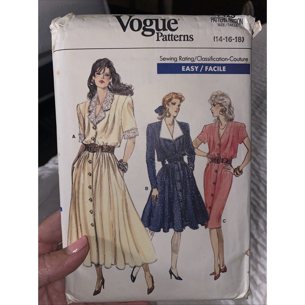 Vogue 7123 Button Front Dress 1988 sewing pattern New Size 14-18 Uncut